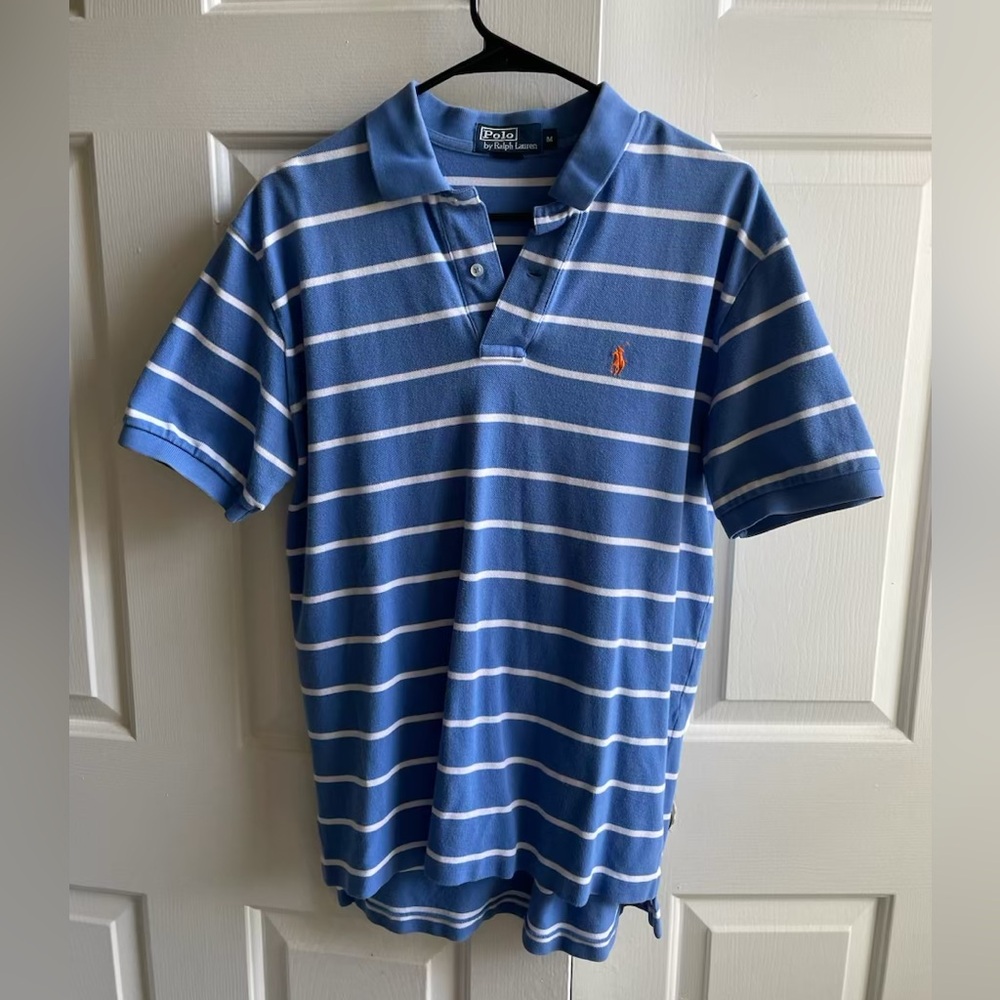 Polo by Ralph Lauren Men's Blue and White Striped Polo